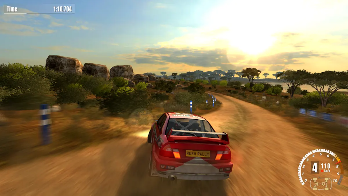 Rally speciál na šotolinové trati ve hře Rush Rally 3
